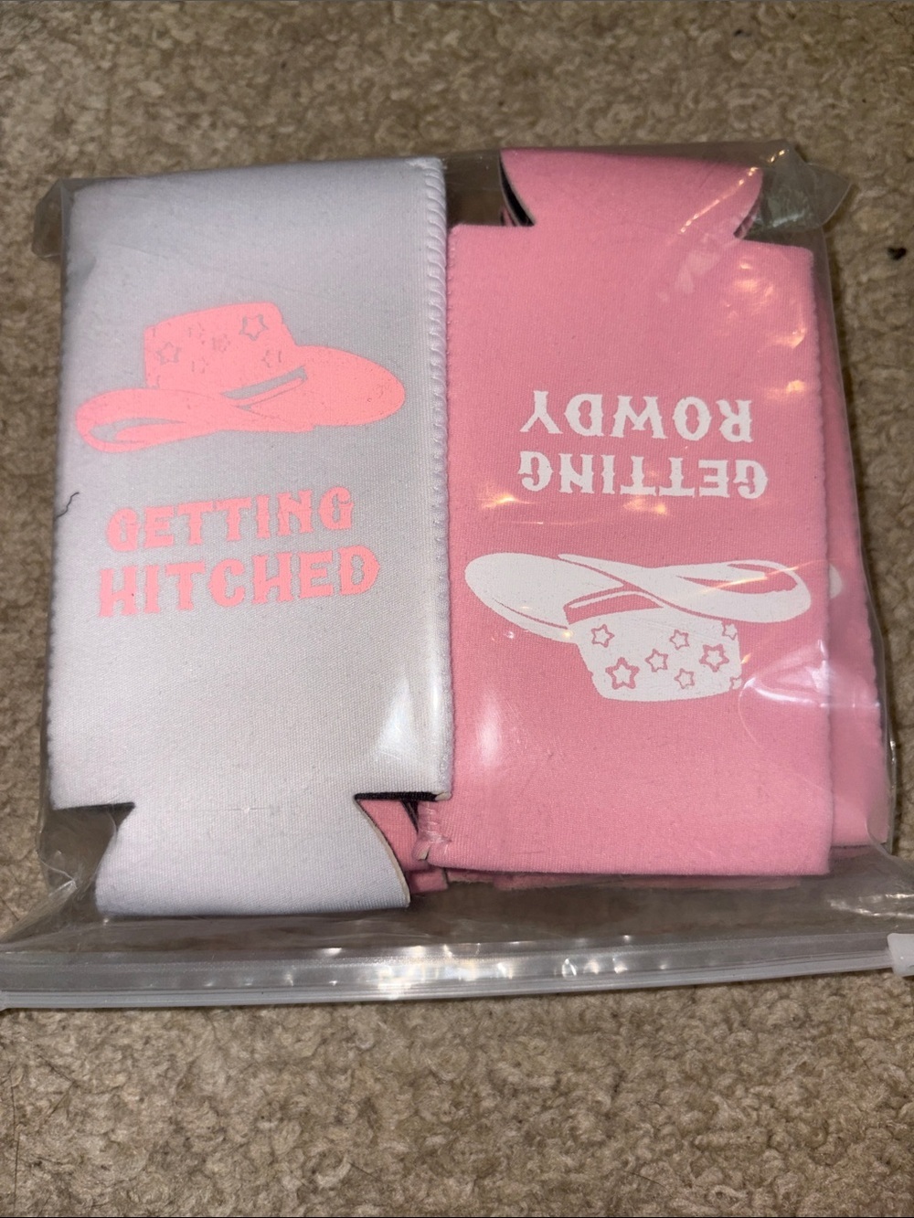 White and Pink 'Getting Hitched' and 'Getting Rowdy' Can Cooler Set